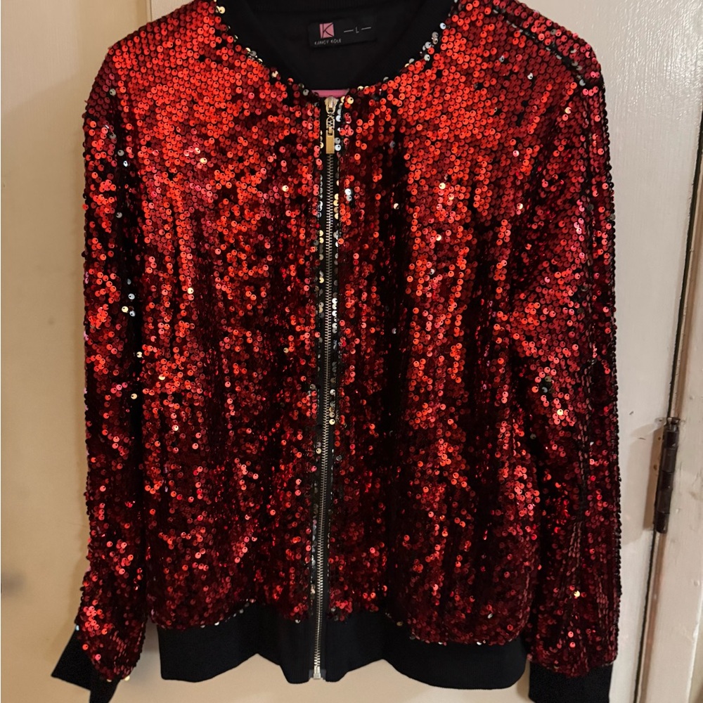 Nancy Kole   Red Sequin Zip Jacket
